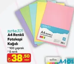 NOTE 101 A4 RENKLİ FOTOKOPİ KAĞIDI 100 YAPRAK